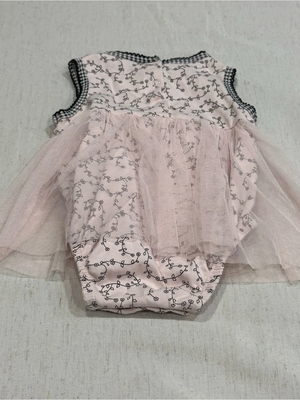 Little Me Pink Floral Tulle Soft Pink Bodysuit with Black Trim 9m 100% cotton